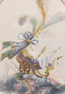 Annexation Prints: Design for a Lampas Silk with a Triumphal Chariot on a Cloud, ca. 1770-75