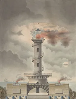 Spiral Staircase Prints: Design for a Lighthouse (Margate?), ca. 1815. Creator: Debenne