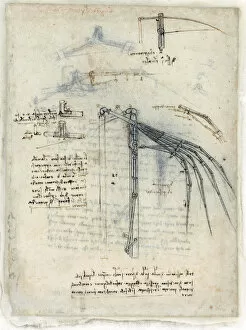 Brown Indian Ink On Paper Gallery: Design for a mechanical wing, 1478-1518