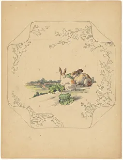 Les Lapins Prints: Design for model square board with two rabbits