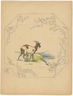 Board Prints: Design for model square board with a suckling goat