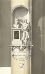Hydraulics Prints: Design for a monument for C. Brunings: a bust in a niche with Fama