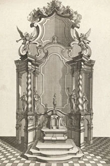Statuettes Gallery: Design for a Monumental Altar, Plate f from Unterschiedliche Neu Inventier... Printed ca. 1750-56