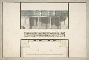 Plans Gallery: Design for an Orchestra Gallery in an Assembly Room, Plan and Elevation, ca. 1800