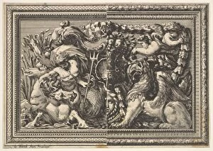 Design for a Panel with Two Variants containing a Hippocamp and a Griffin
