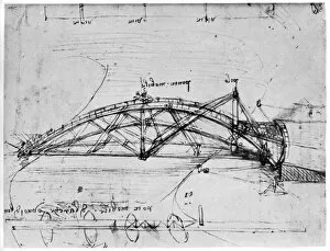 Military Equipment Gallery: Design for a parabolic swing bridge, 1480-1490 (1954).Artist: Leonardo da Vinci