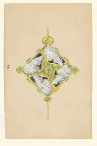Design for a pendant with flower branches of lilacs, enamelled gold, c.1905. Creator: Paul Louchet