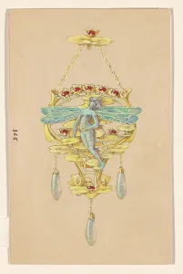 Design for a pendant with a woman with dragonfly wings, of gold, rubies, opals and enamel, c.1905. Creator: Paul Louchet