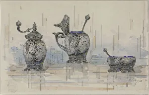 Spice Prints: Design for a pepper mill, a mustard pot and a salt cellar
