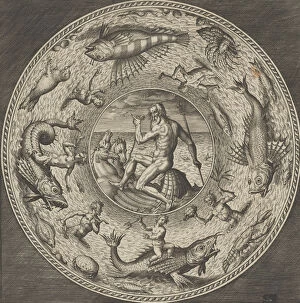 Design for a Plate with Neptune in a Shell Drawn by Horses in a Medallion Bordered by