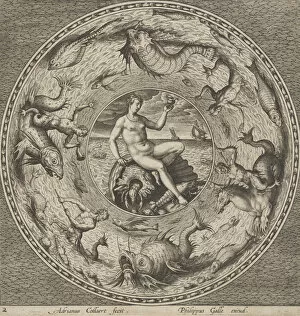 Design for a Plate with Thetis on a Shell in a Medallion Bordered by Sea Monsters, c1600