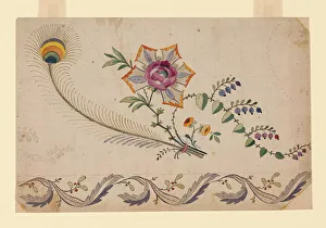 Watercolor On Paper Prints: Design for a Printed, Woven, or Embroidered Border, France, 18th century