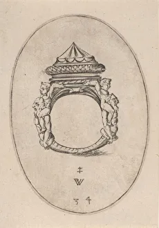 Design for a Ring with a Large Faceted Gemstone, Plate 34 from Livre d'Aneaux Design for a Ring with a Large Faceted Gemstone, Plate 34 from Livre d'Aneaux