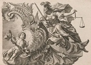 Design for a Rocaille Cartouche with the Figure of Justitia, Plate 2 from a
