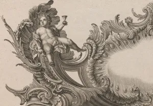 Design for a Rocaille Cartouche with the Figure of Putto holding up a Cup Design for a Rocaille Cartouche with the Figure of Putto holding up a Cup