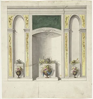 Wall Decoration Prints: Design for room decorations with three niches and flower vases