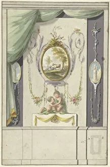Wall Decoration Prints: Design for room decorations with a panel with a medallion with cows