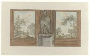 Design for room wall with chimney piece wih motif of the baptism of the Eunuch, c.1752-c.1819. Creator: Juriaan Andriessen