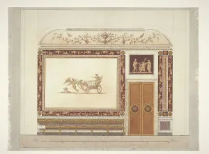 Double Door Prints: Design for a room wall in Etruscan style with a sofa, 1790-1795. Creator: Anon