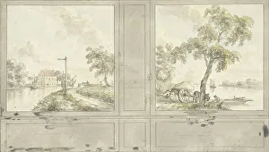 Design for room wall with paintings of Duivendrechtse Bridge and Krimpen aan de Lek, 1752-1819. Creator: Juriaan Andriessen