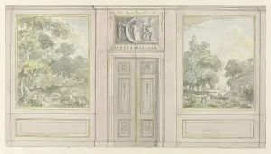 Double Door Prints: Design for room wall with two variants for the upper door piece