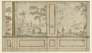 Design for room wall with three wallpaper panels, c. 1752-c. 1819. Creator: Juriaan Andriessen