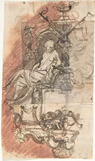 Sepulchre Gallery: Design for a sepulchral monument with a seated female figure; verso