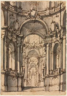 Design for a Stage Set: Interior of a Palace with Arcades, mid 1700s