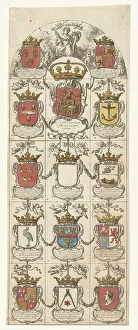 Pieter Jansz Prints: Design for stained glass window 4 donated by the Admiralty College of Amsterdam