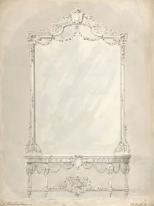 And Sons Prints: Design for a Side Table and Mirror, 1841-84. Creator: Charles Hindley & Sons