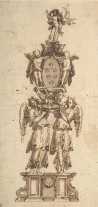 Brush And Brown Wash Prints: Design for a (Temporary?) Structure consisting of Two Angels carring