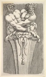 Metropolitan Mus Prints: Design for a Term with Two Bacchic Figures, from: Curieuses recherches de plusieurs beaus