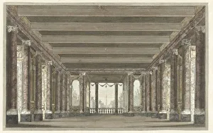 Design for a theater decor of a column gallery with Loggia, 1779. Creator: Pieter Barbiers