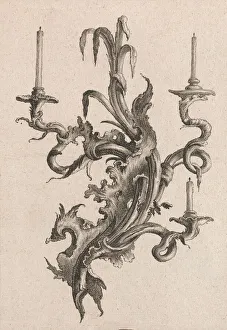 Martin Engelbrecht Prints: Design for a Three-Armed Candelabra, Plate 2 from an Untitled Series of Des