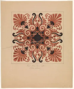 Tile Prints: Design for a tile with palmet motifs, c.1850. Creator: Anon