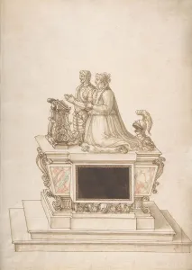 Brush And Brown Wash Collection: Design for a Triple Tomb, 16th century. Creator: Anon