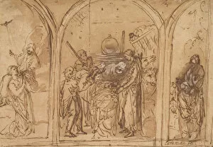 Adoration Gallery: A Design for a Triptych with the Adoration of the Two Saints, early 17th century