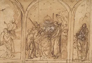 Adoration Gallery: A Design for a Triptych with the Adoration of the Two Saints, early 17th century