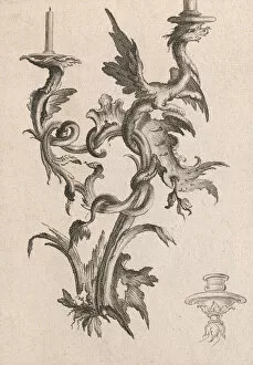 Candelabra Collection: Design for a Two-Armed Candelabra with a Dragon, Plate 1 from an Untitled S