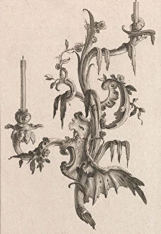 Carl Gallery: Design for a Two-Armed Candelabra with Rocaille Ornaments and Flowers, Plat