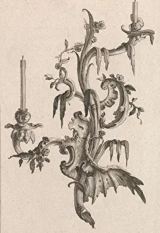 Martin Prints: Design for a Two-Armed Candelabra with Rocaille Ornaments and Flowers, Plat