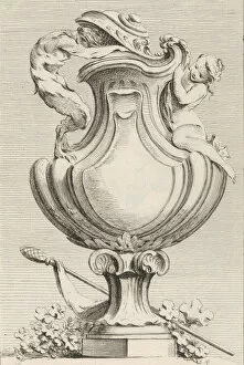 Boucher Fran And Xe7 Collection: Design for a vase with a faun and a nymph, from Livre de Vases (Book of Vases), plate 1