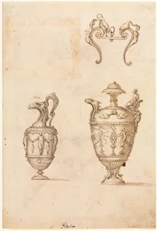 Design for Two Vases and an Ornament (recto), mid 1500s. Creator: Luzio Romano (Italian