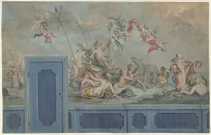 Hippocampi Prints: Design for a wall decoration with Neptune and entourage, 1751. Creator: Ruik Keyert