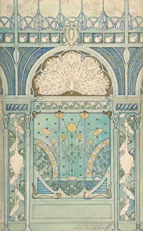 Sunflower Prints: Design for a Wall Decoration with Peacock, Cranes, and Sunflowers for the Restaurant