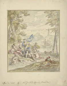 Gerusalemme Liberata Prints: Design for a wall painting with Armida and Rinaldo, 1677-1755. Creator: Elias van Nijmegen