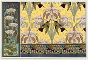 Waterlily Gallery: Design for wallpaper border, fabric and panel: Dragonflies; Waterlillies