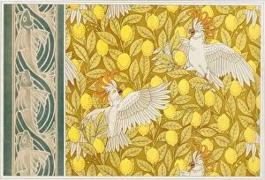Design for Wallpaper Cockatoos with Lemons and Wallpaper Border with