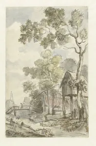 House On Stilts Prints: Design for wallpaper painting with a Dutch landscape