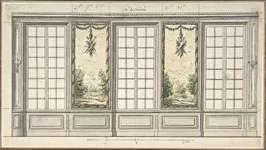 Brush And Gray Wash Gallery: Design for a Windowed Wall with Decorative Panels, mid-18th century. Creator: Anon